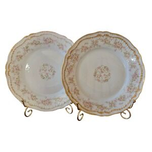 Theodore Haviland Limoges France Pink Rose Gold Scalloped Plates Set of 2, 7.5in
